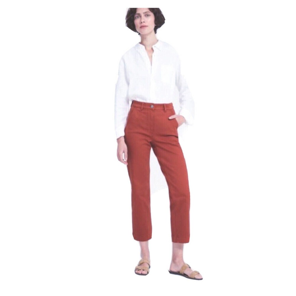 EVERLANE 4 Cropped Straight Regular Ankle Jeans Stretch Cotton Rusty Red Denim